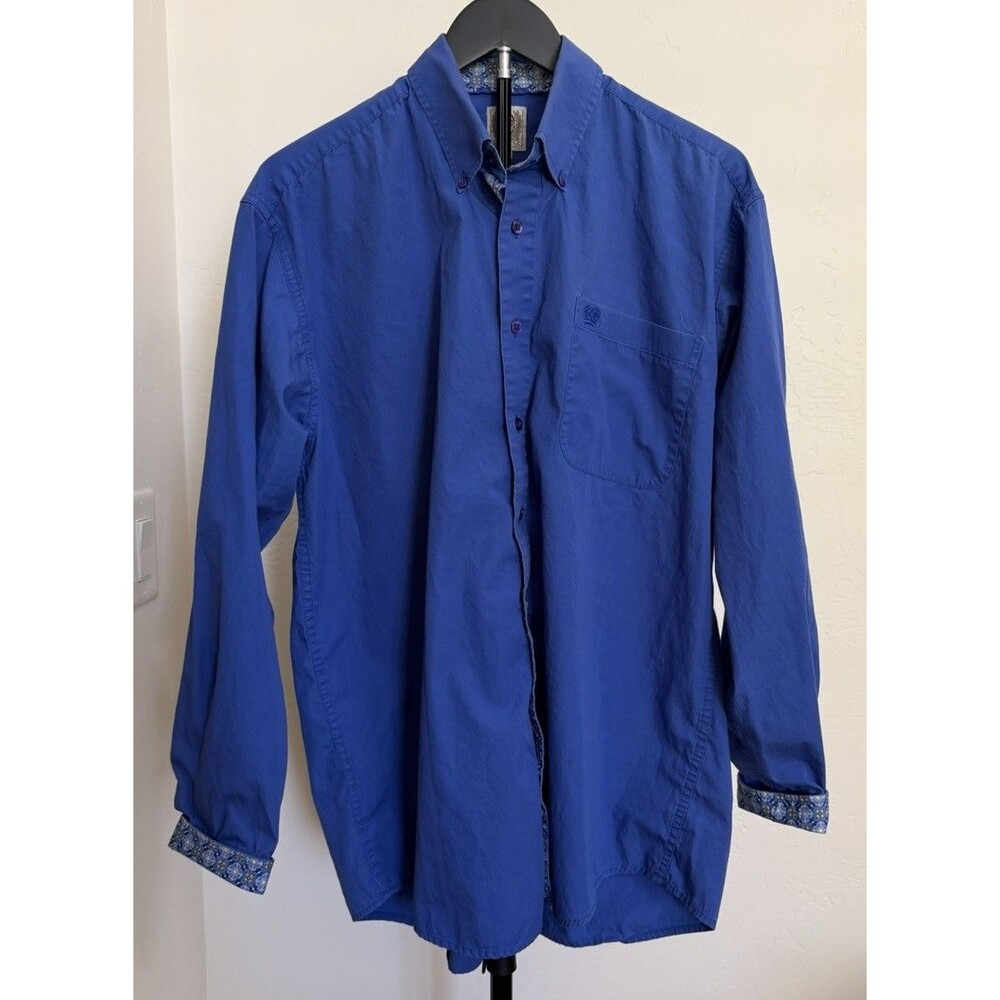 Cinch Men’s Turn Cuff Blue Button Down Shirt M *FLAW* Western Cowboy